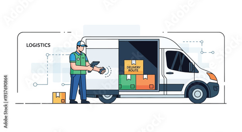 Logistics worker unloading packages from delivery van