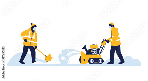 Road workers operating asphalt compactor machine vector