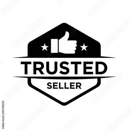 Trusted Seller Badge Icon with Thumbs Up and Stars for E-commerce Business Certification