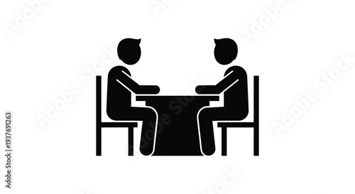 Two individuals are seated at a table in a simple black design creating a silhouette high quality professional