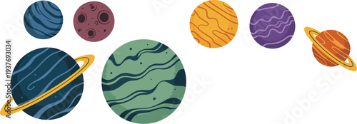 Planet vector illustration set of colorful solar system icons