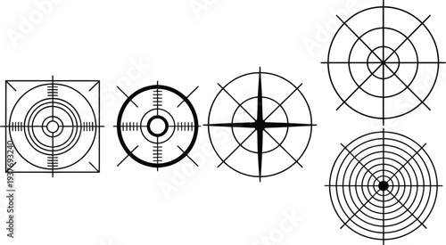 A set of crosshair targets in various vector illustration styles and designs