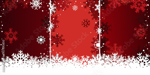 Festive red background adorned with delicate white snowflakes and winter details