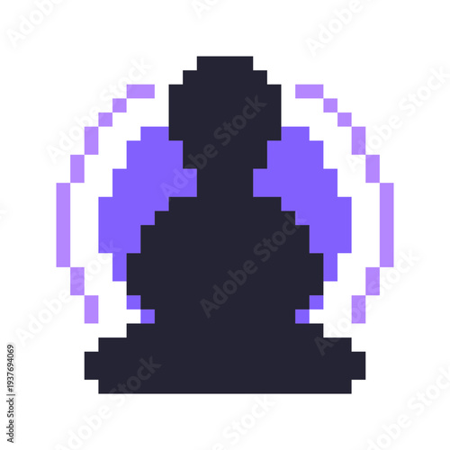 Purple Tone Meditation People with Aura, Pixel Art Icon, Isolated