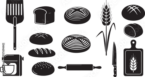 Bread Bakery Silhouette Bundle, Food Vector Set