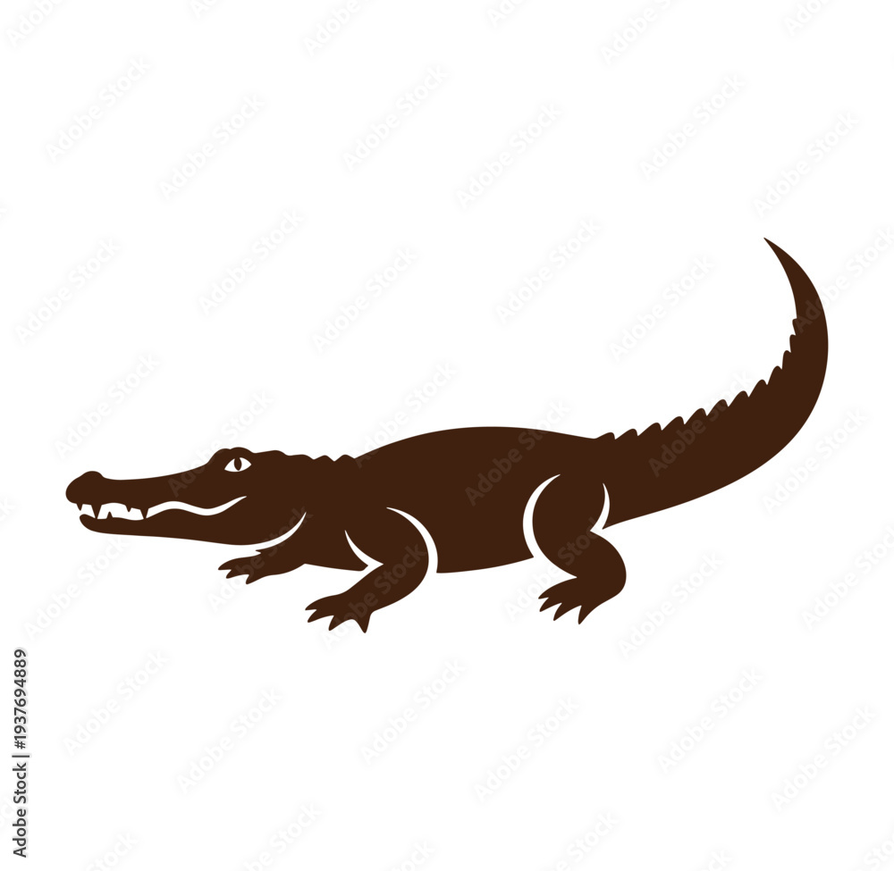 Fototapeta premium Brown alligator silhouette side view with open mouth on white background