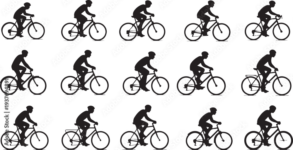 Fototapeta premium Bicycle Silhouette Collection, Cycling Transport Vector Pac