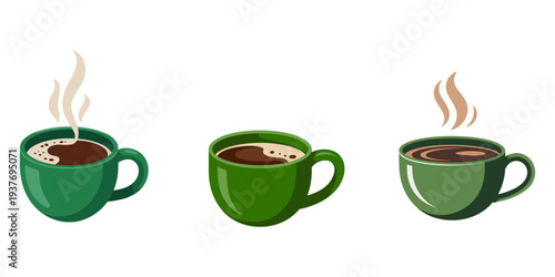 Aromatic Trio: An illustration featuring three steaming cups of coffee, each radiating warmth and the inviting aroma of a fresh brew.