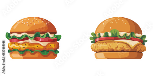 Delicious Burger Duo: Delightful duo of gourmet burgers, each meticulously crafted with fresh ingredients, showcasing the art of culinary perfection.