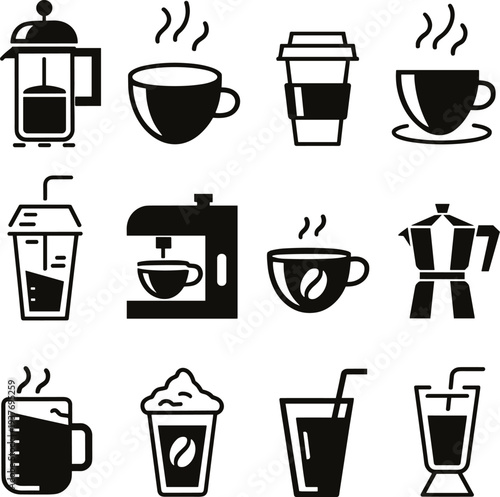 Coffee Drink Icon Set. Coffee drink icon set with mug espresso cup and takeaway coffee