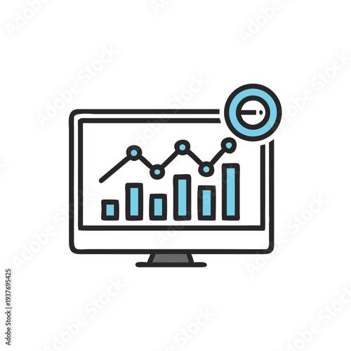 Flat vector activity monitor graph icon isolated on white background