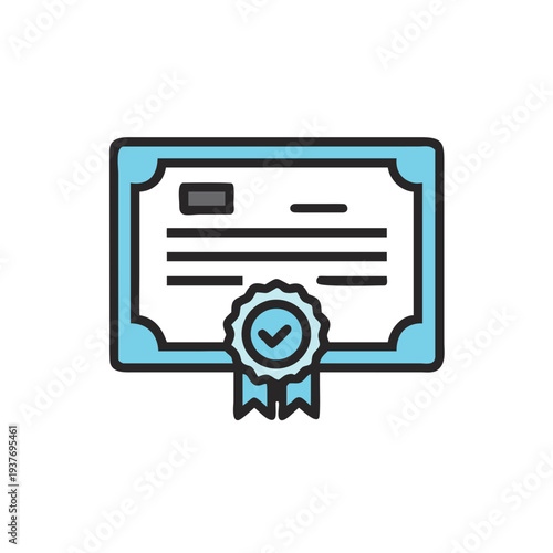 Flat vector digital certificate icon isolated on white background