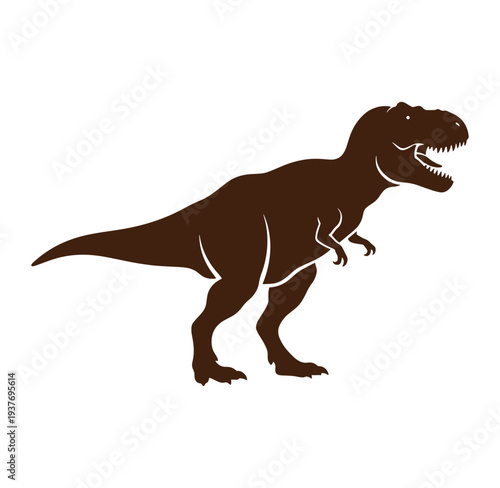 Brown dinosaur standing on white background  Tyrannosaurus Rex in profile view