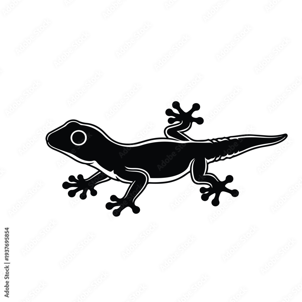 Fototapeta premium Black silhouette of a lizard on a white background