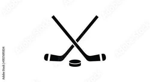 Two crossed hockey sticks and a puck create a striking visual representation a silhouette high quality professional detailed