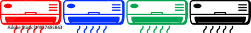 Air conditioner icon set red blue green black isolated on transparent background vector