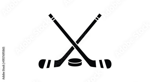 A striking black silhouette depicts two crossed hockey sticks and a puck embodying athletic spirit silhouette high quality