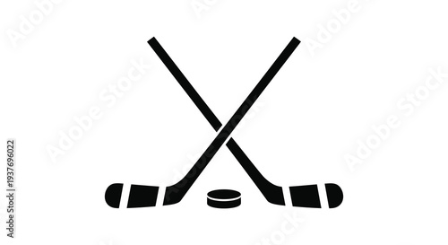 A minimalist depiction of crossed hockey sticks and a puck showcasing a stark black silhouette high quality professional