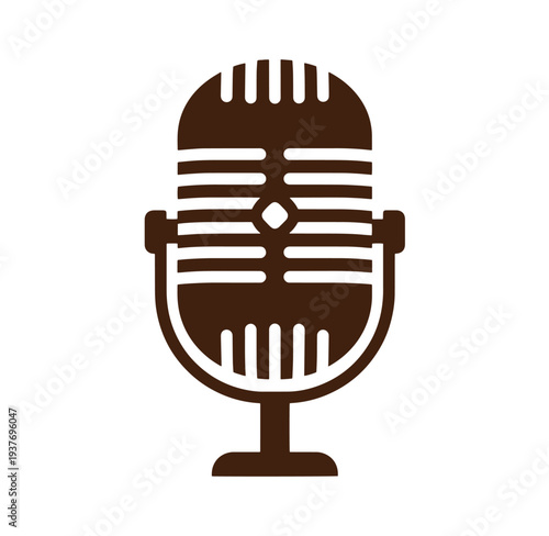 Brown microphone icon on white background for music and podcasting concepts