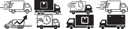 Delivery truck icon set black isolated on transparent background vector