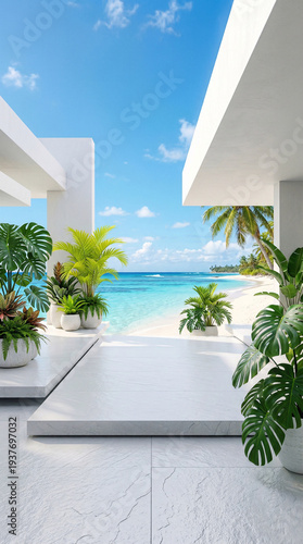 tropical beach with palm trees