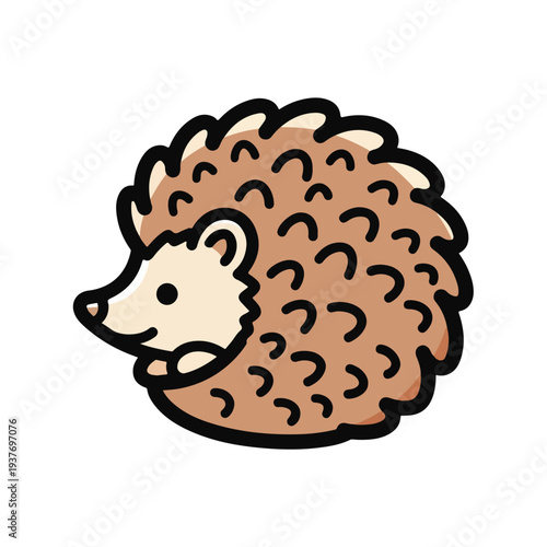 Brown hedgehog cartoon character with black outline on white background