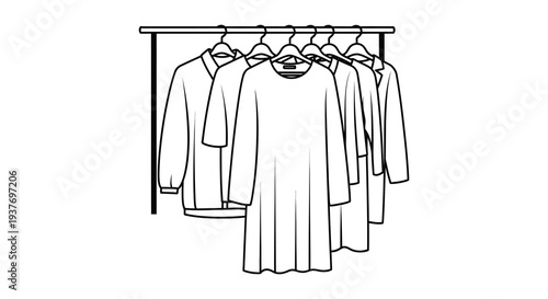 A minimalist black and white illustration depicting clothes hanging on a rack showcasing fashion and style silhouette high quality professional