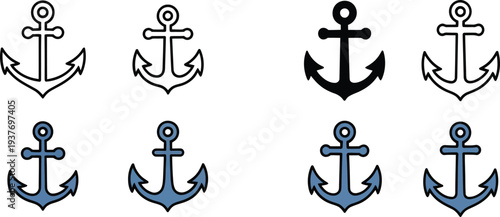 Anchor icon set with various styles and colors for design use