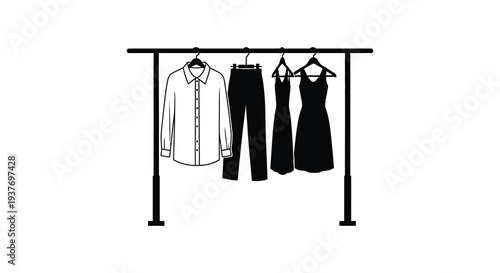 A minimalist depiction of clothing hanging on a rack showcasing a distinct black silhouette high quality professional detailed