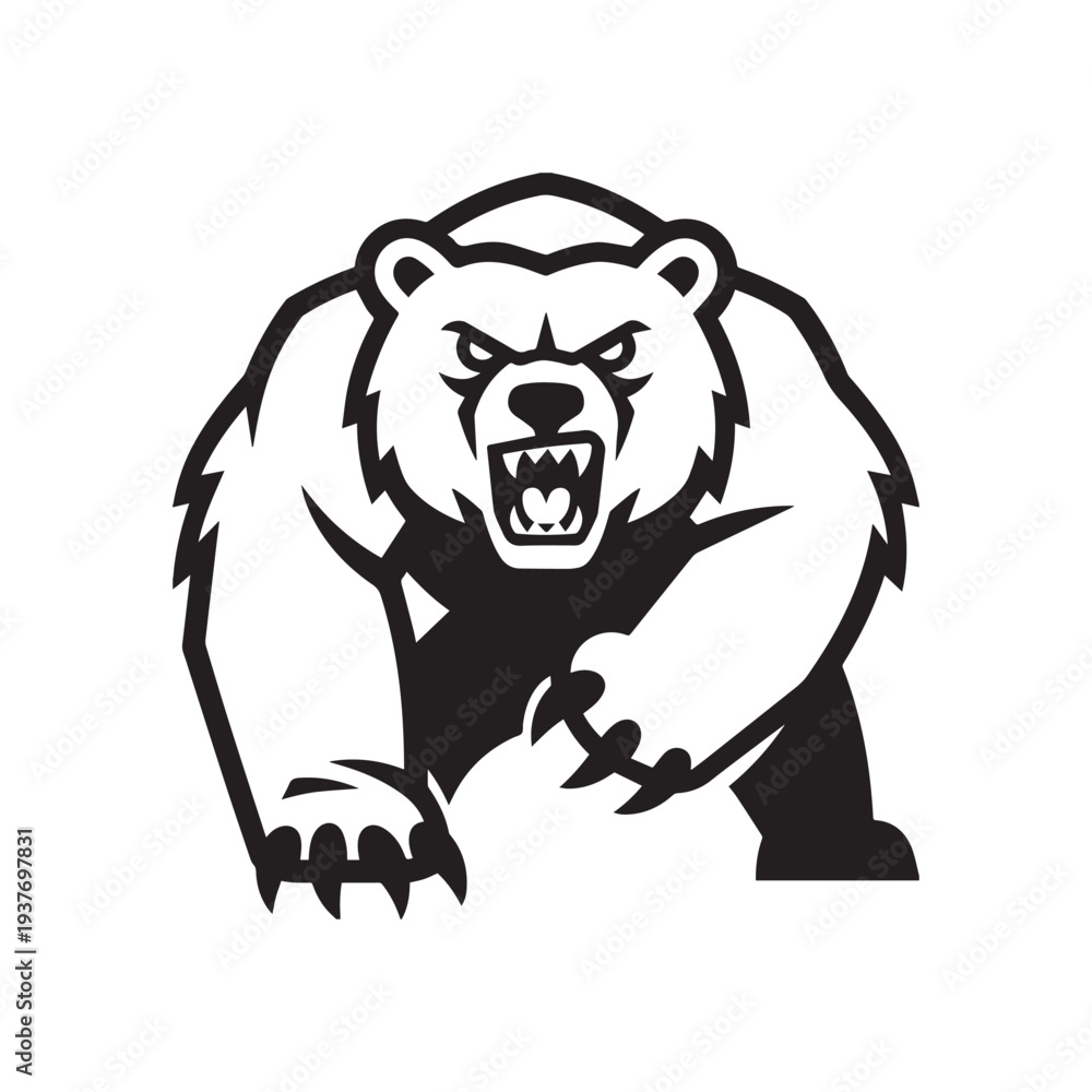 Fototapeta premium Fierce Roaring Bear Mascot Logo Aggressive Wild Animal Head Vector Illustration Design.
