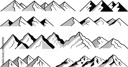 Mountain range vector illustrations in black and white