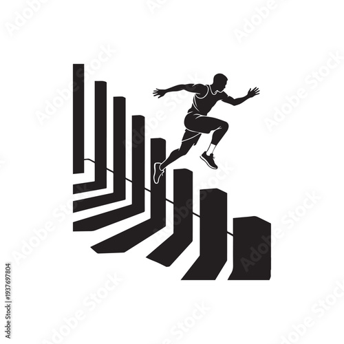 Athlete Jumping Over Hurdles Silhouette Track And Field Sprint Sport Vector Illustration. 