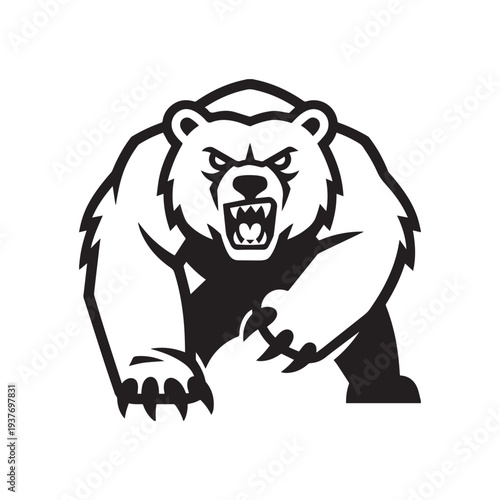 Fierce Roaring Bear Mascot Logo Aggressive Wild Animal Head Vector Illustration Design.