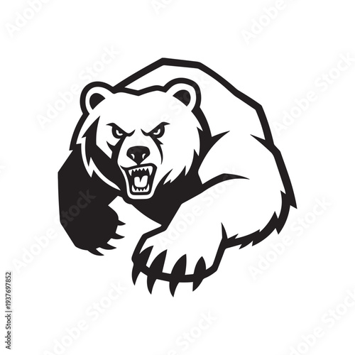 Fierce Roaring Bear Mascot Logo Aggressive Wild Animal Head Vector Illustration Design.