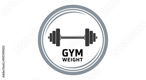 A stylized illustration of a dumbbell with the words "GYM WEIGHT" below it, enclosed in a circular frame.