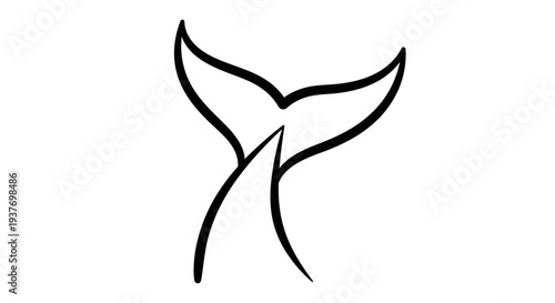 A minimalist black and white line drawing of a whale's tail fluke.