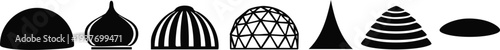 Architectural Dome and Roof Silhouette Set: Geodesic, Onion, and Circular Roof Icons