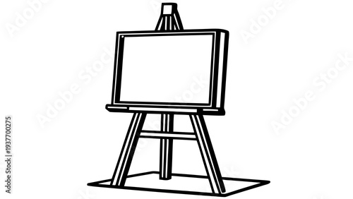 Wooden artist easel stands ready with a blank white canvas for painting or presentation display.