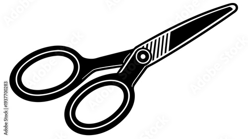 Classic black tailor's scissors with rounded finger holes and a central pivot are isolated.