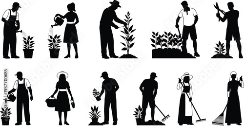 Mega Silhouette Bundle Featuring Sheep Ram Farm Livestock Gardeners Planting Flowers Professional Bakery Chefs French Fries Party Balloons Victorian Dancers And People Sitting For Design