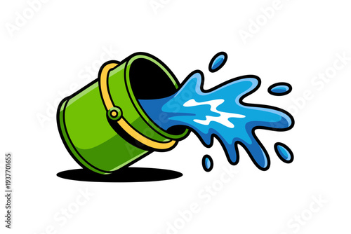A green bucket icon with blue liquid spilling out
