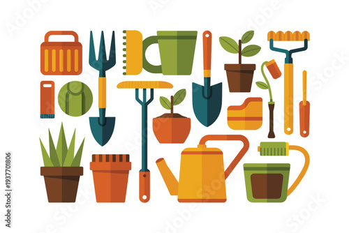 Gardening tools and equipment illustration for landscaping and yard work