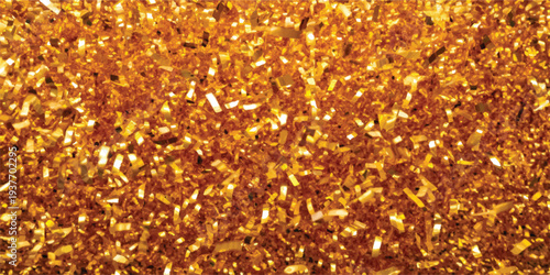 A dazzling cascade of bright golden confetti, appearing as tiny shimmering pieces, ideal for creating an exciting and luxurious festive mood.