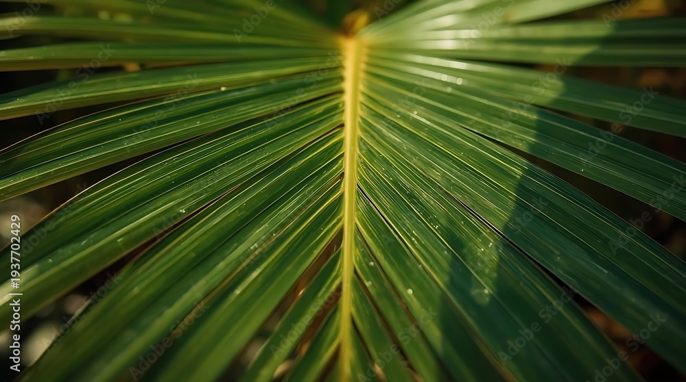 Fototapeta premium Palm Leaf Close-Up with Sunlight and Shadow.