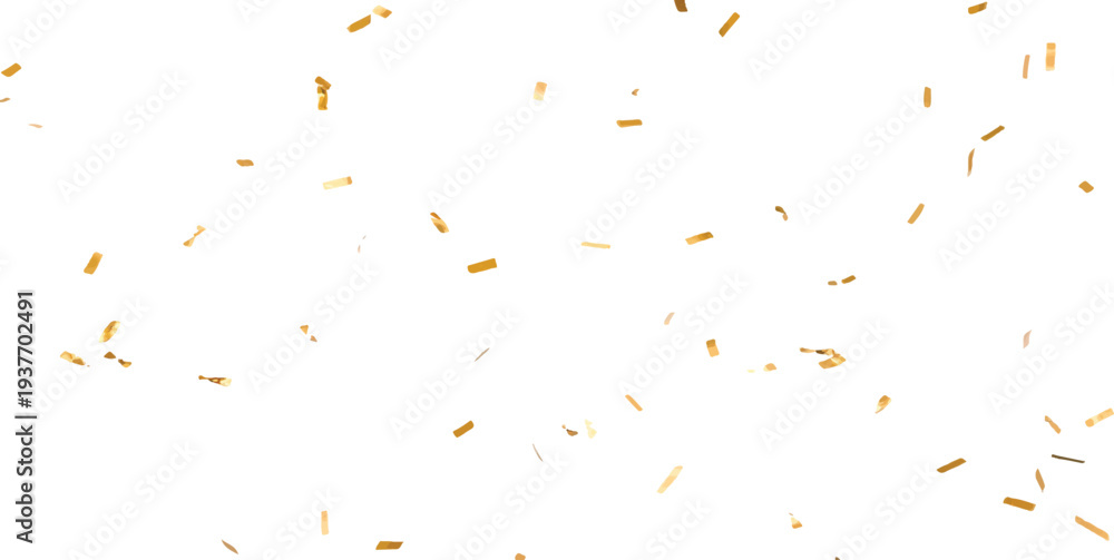 Fototapeta premium Gold confetti drifting down against a clean white backdrop, ideal for capturing moments of joy and achievement.