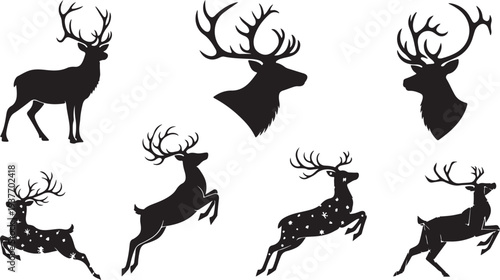 Reindeer Silhouette Collection, Christmas Animal Vector Pack.