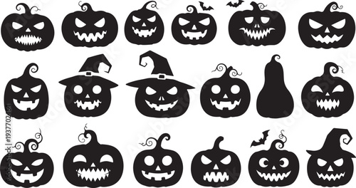 Halloween Pumpkin Silhouette Collection, Holiday Vector Pack.