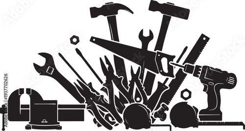 Hand Tools Silhouette Bundle, Workshop Vector Set.