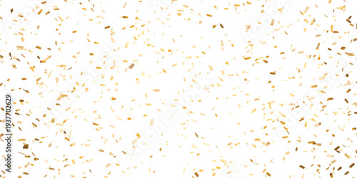 Dense shower of golden confetti raining down on a bright white background, creating a vibrant and celebratory atmosphere for holidays, parties, and special achievements.
