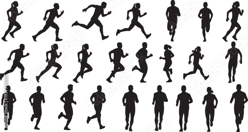 Running People Silhouette Bundle, Sports Athlete Vector Set